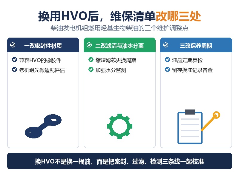 柴油发电机组换用HVO后，维保清单要改哪三处